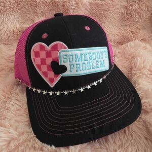 Black and Pink Heart Patch Cap
